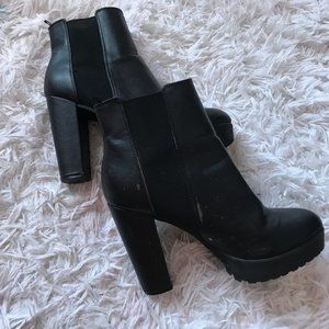 H&M black high heel chunky boots